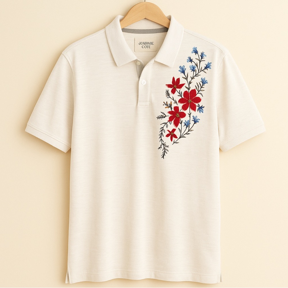 FREE PLANET | White Polo with Red and Flower Embroidery